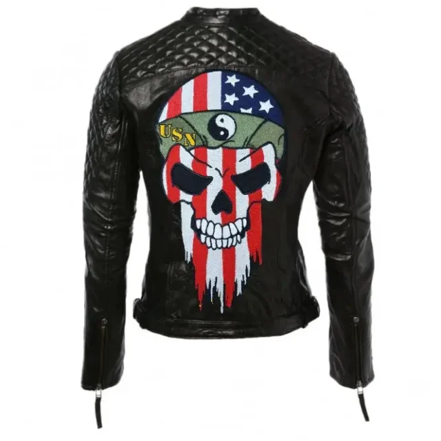 skull black motorcycle jacket