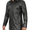 mens black leather car coat