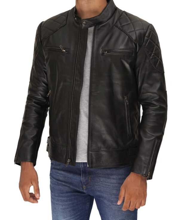 mens black cafe racer leather jacket