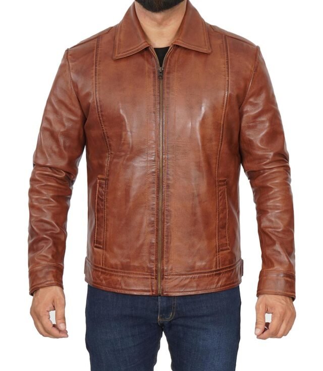 premium brown leather jacket