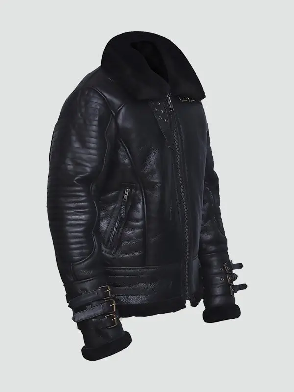 black shearling leather jacket