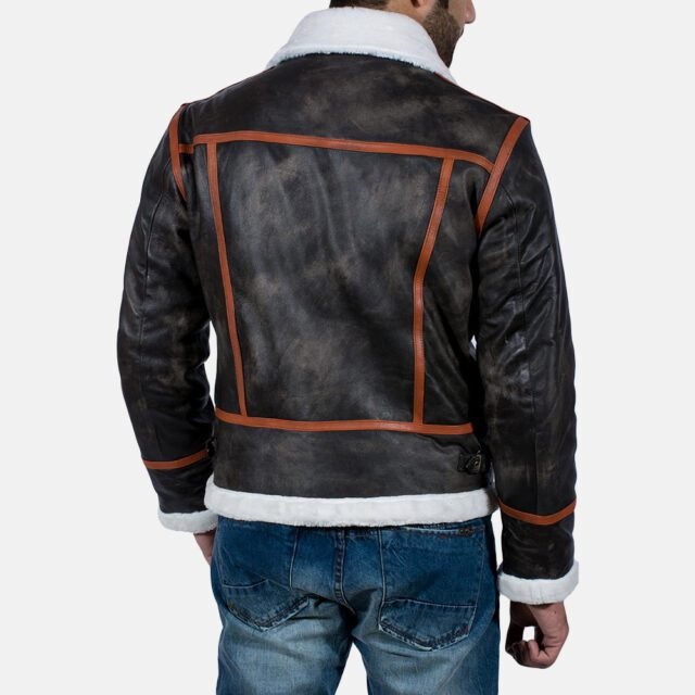 brown fur leather jacket for mens