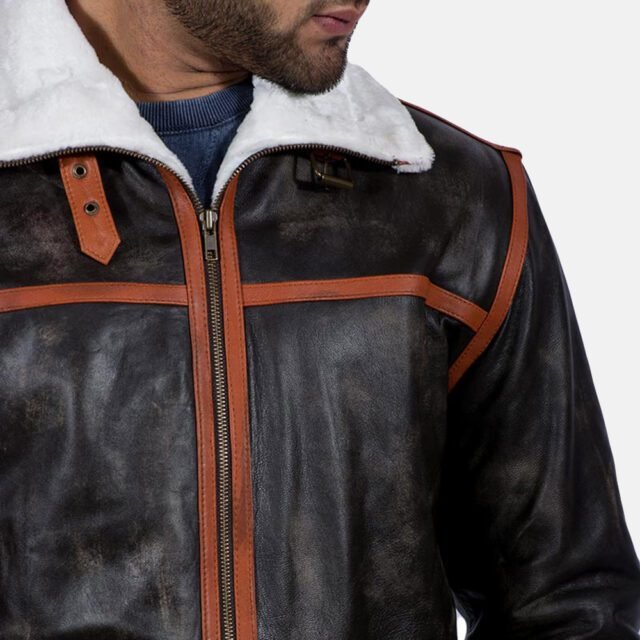 brown fur leather jacket for mens