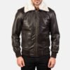 brown leather bomber jacket