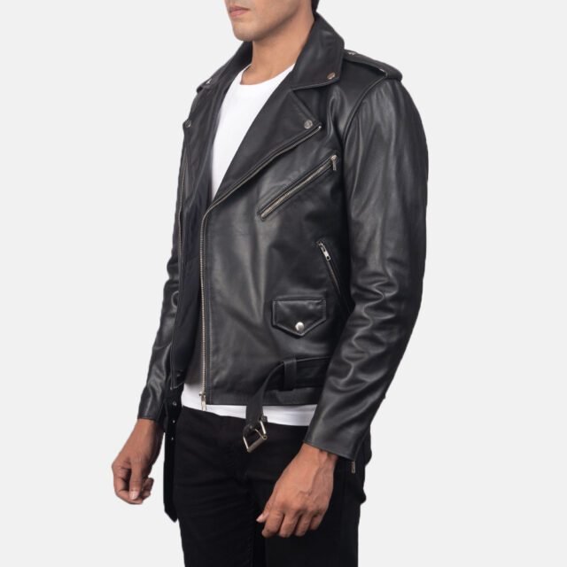 black leather biker jacket