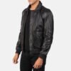 black leather bomber jacket for men