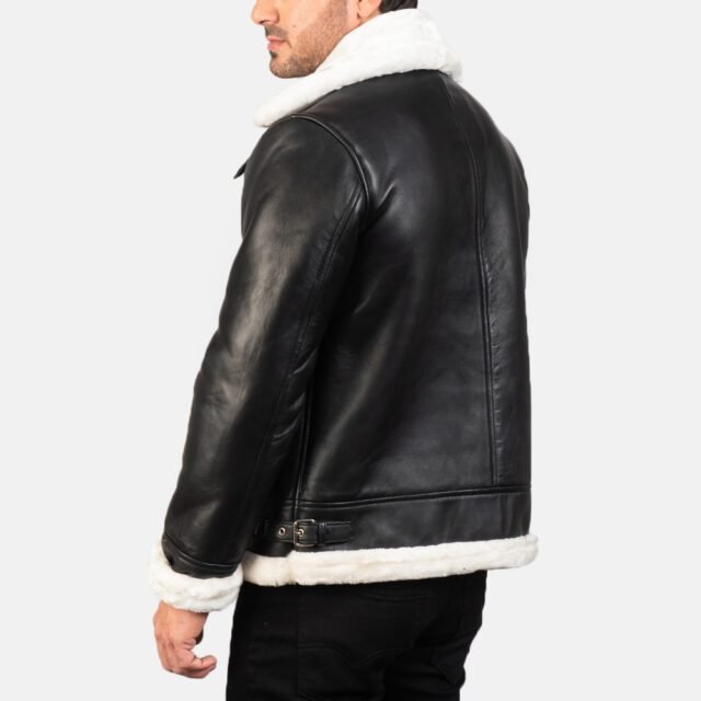 black leather bomber jacket