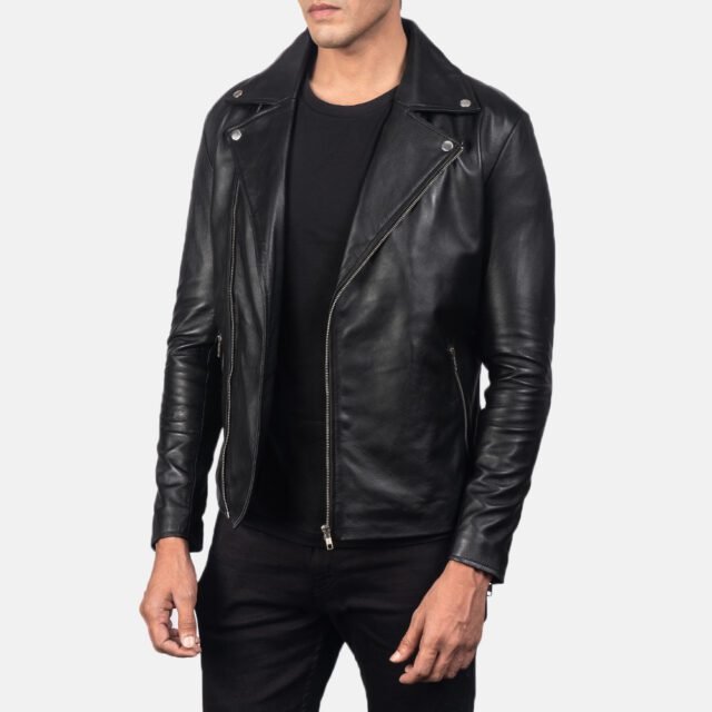 black leather biker jacket for men