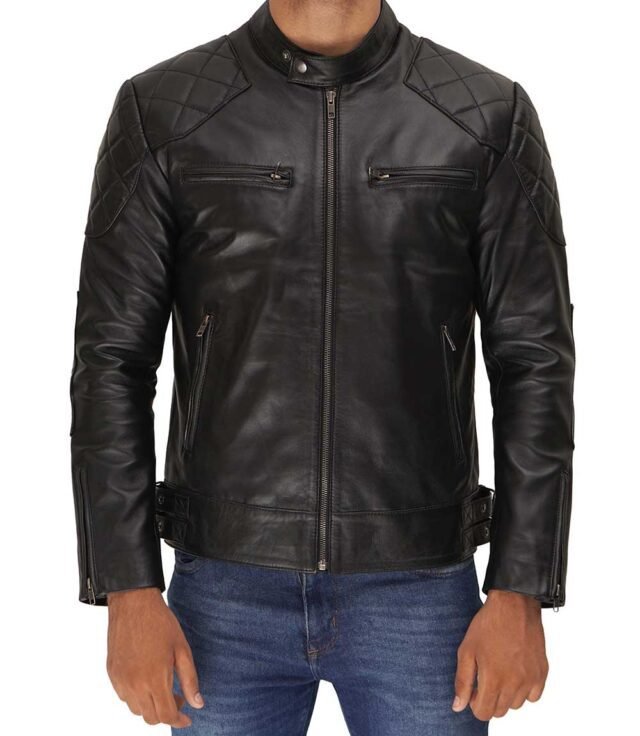 mens black cafe racer leather jacket