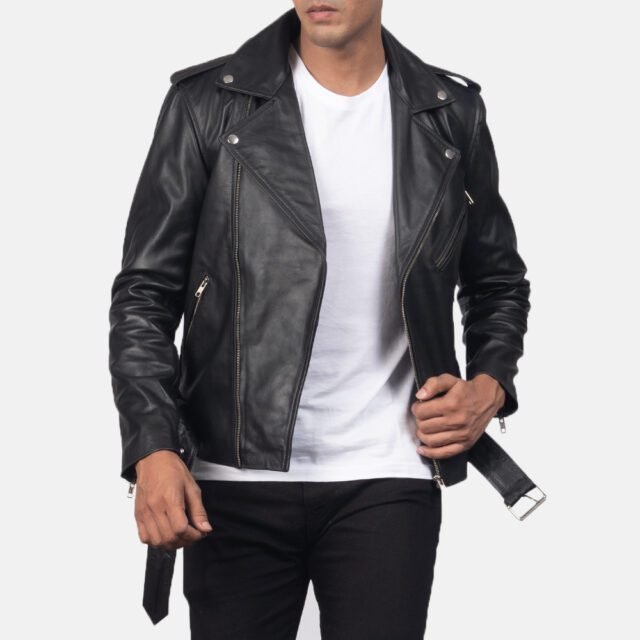 black leather biker jacket