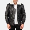 black leather bomber jacket mens