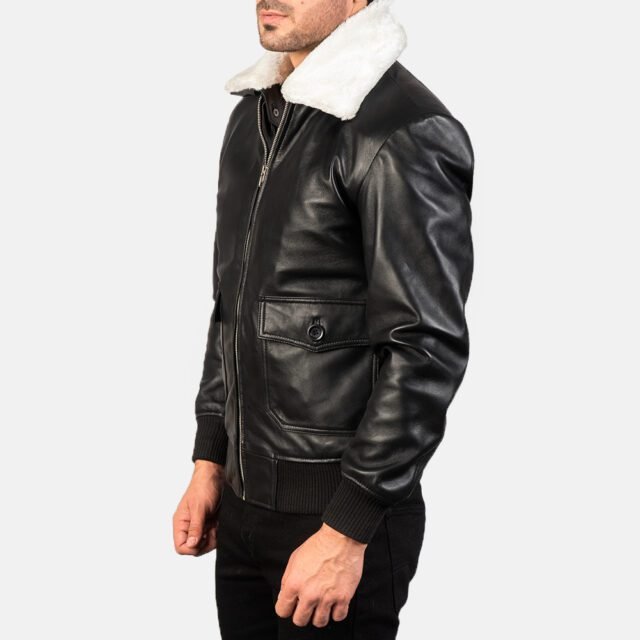 black leather bomber jacket mens