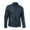 Fernando Blue Washed Leather Trucker Jacket Men