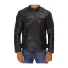 Premium Stylish Men's Black Cafe Racer Leather Jacket