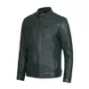 Dodge Men Dark Green Cafe Racer Leather Jacket