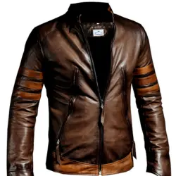 X-Men Logan Wolf Super hero Real Brown Leather Jacket Men