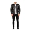 Black & White Leather Bomber Jacket