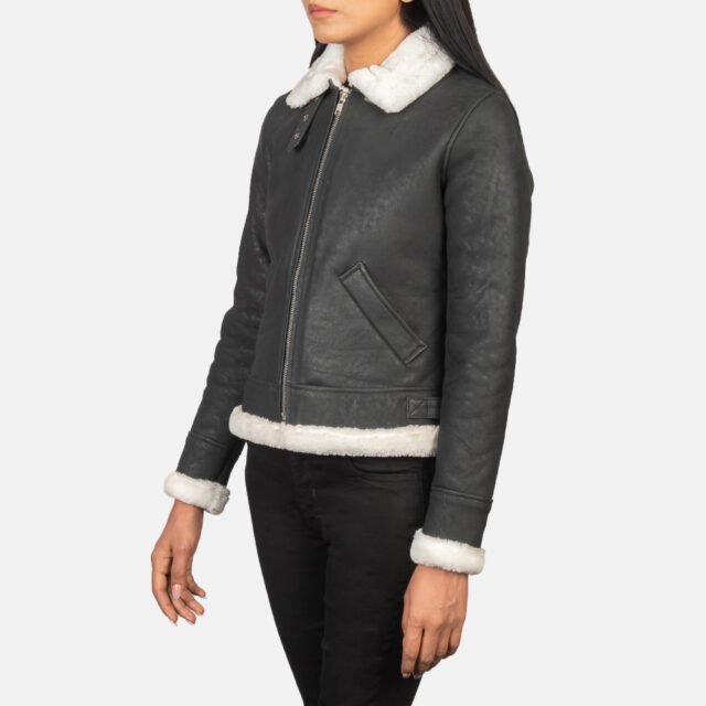 black white leather bomber jacket