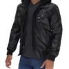 mens leather bomber jacket with hood