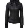 womens leather jacket with hood