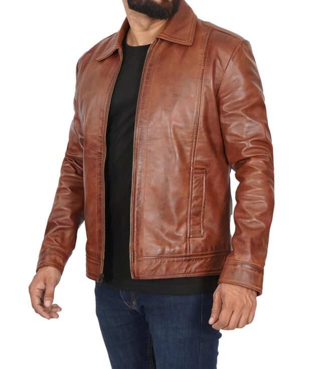 premium brown leather jacket