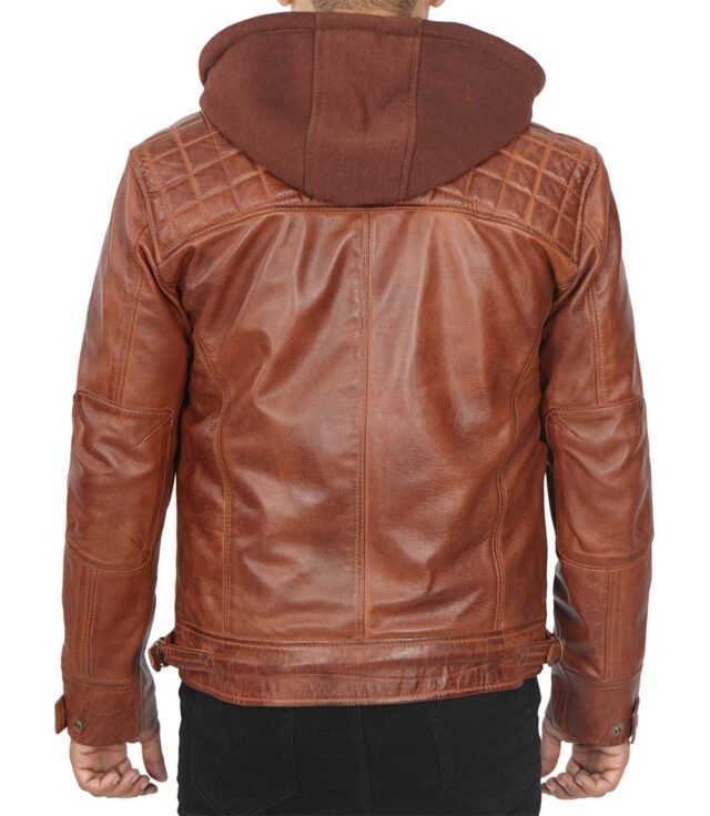 removeable hood leather jacket