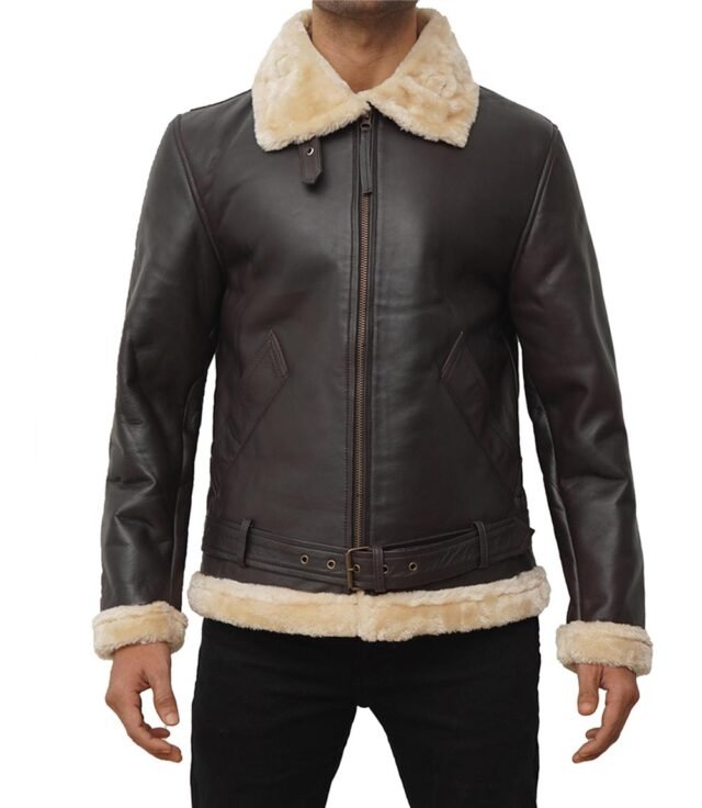 dark brown leather bomber jacket