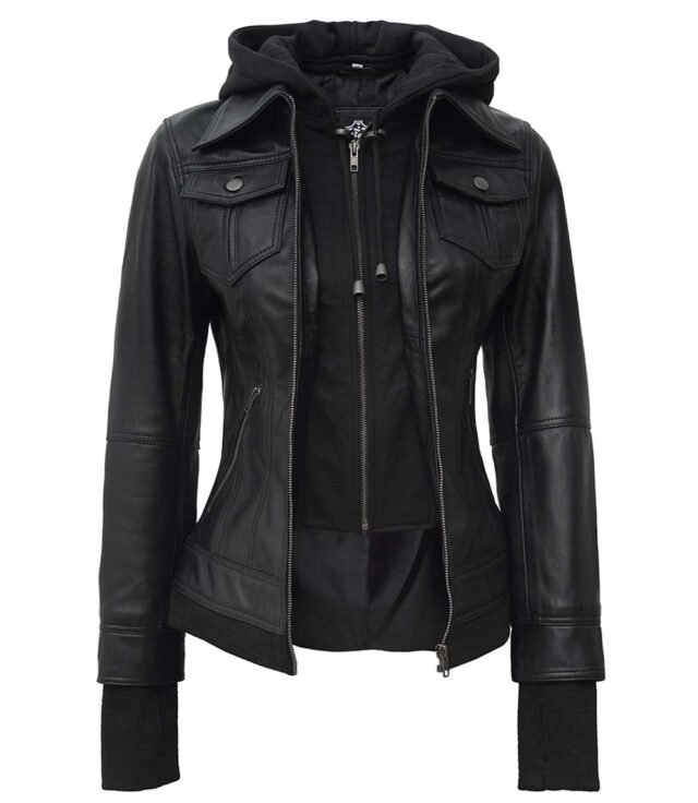 womens leather jacket with hood