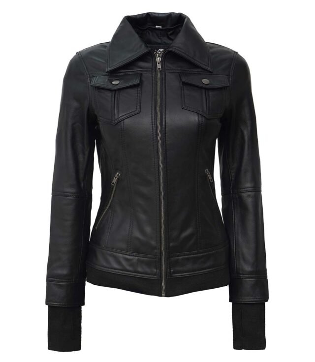 womens leather jacket with hood