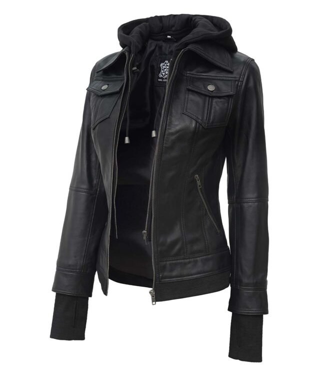 womens leather jacket with hood