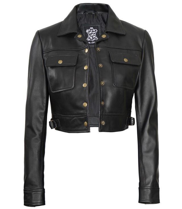 cropped leather jacket for womens