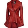 red peplum leather jacket