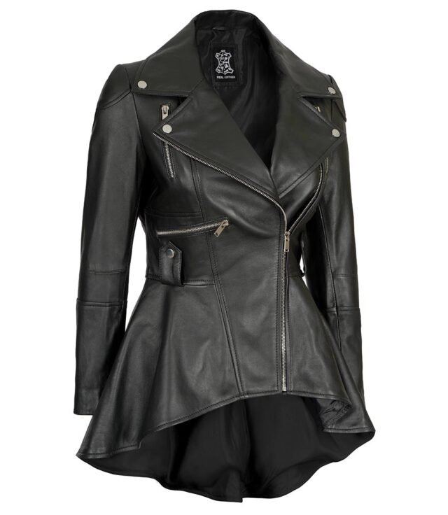 black peplum leather jacket