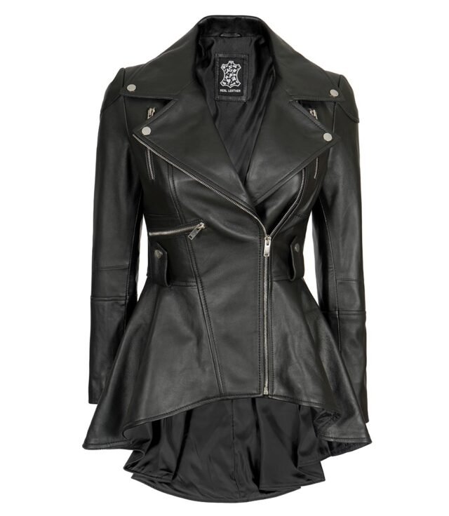 black peplum leather jacket