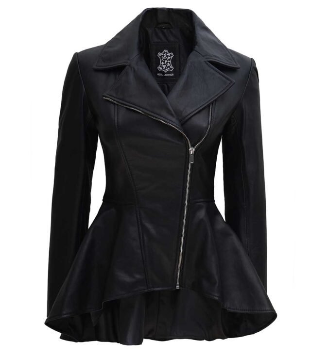 black peplum leather jacket