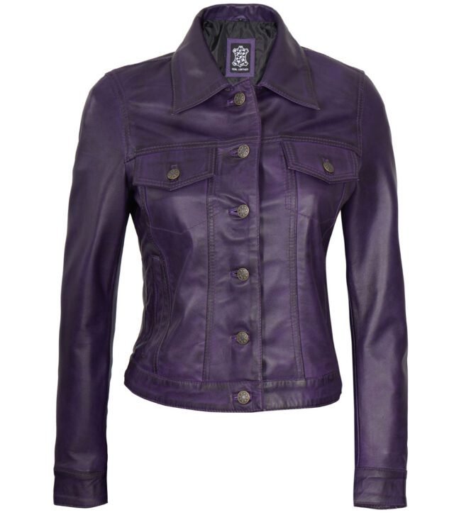 purple leather trucker jacket