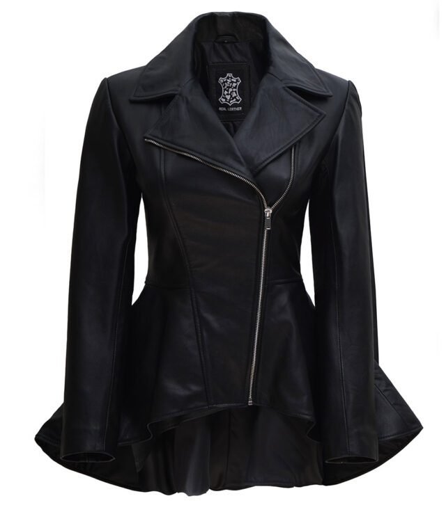 black peplum leather jacket