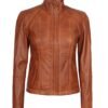 brown leather cafe racer jacket