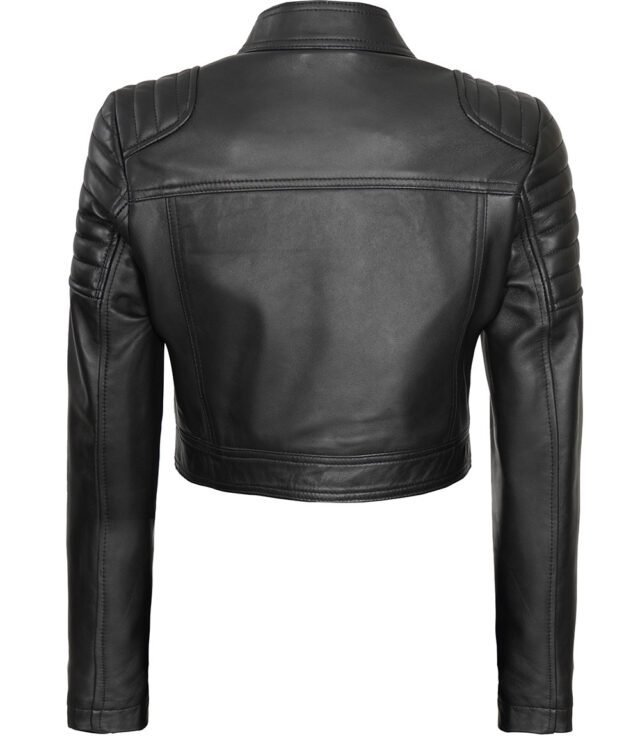 black cropped leather moto jacket