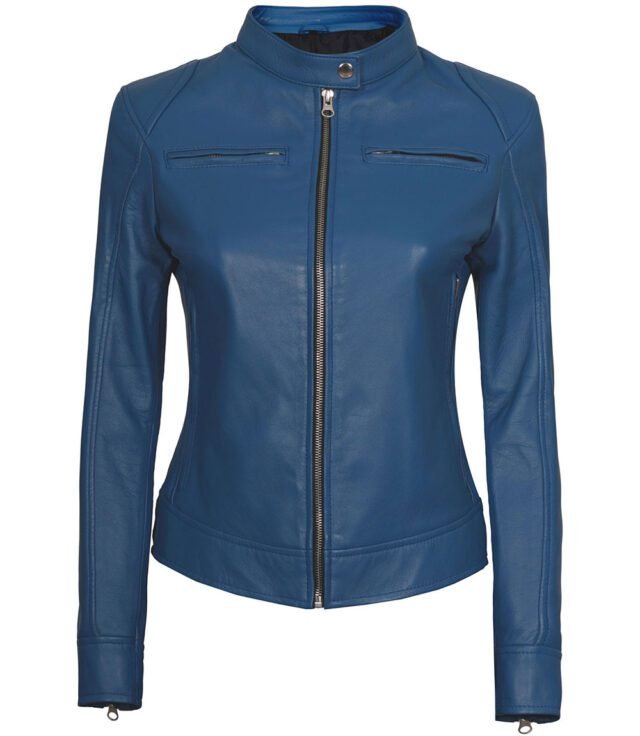 blue leather jacket