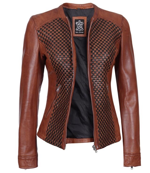 brown textured leather jacket