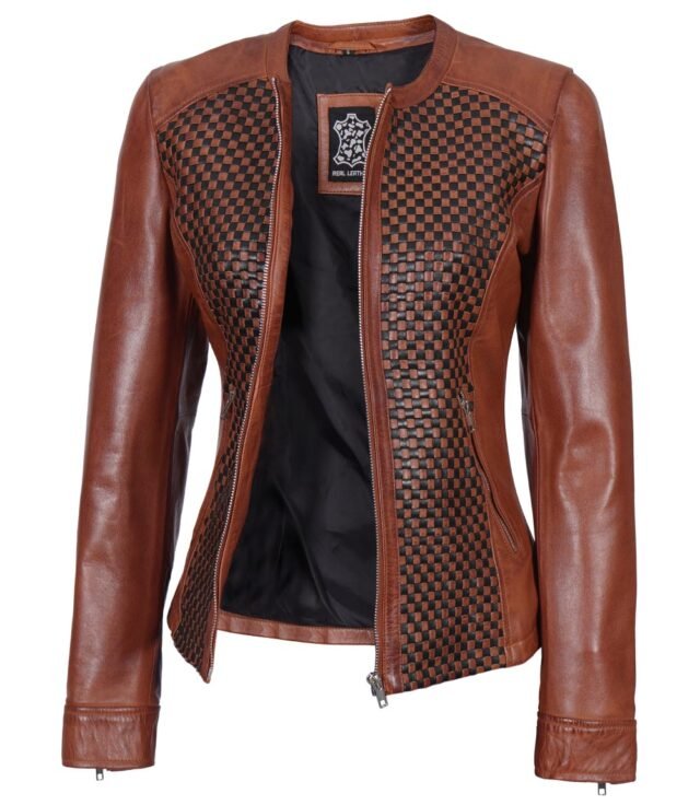 brown textured leather jacket