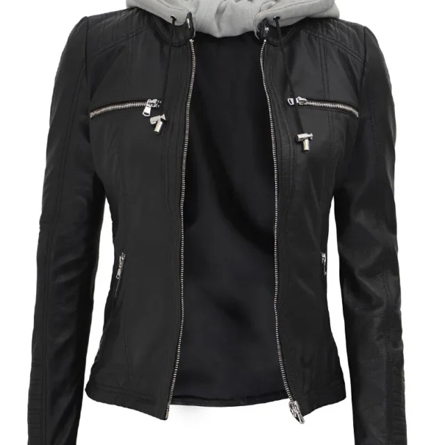 cafe racer leather jacket removable hood