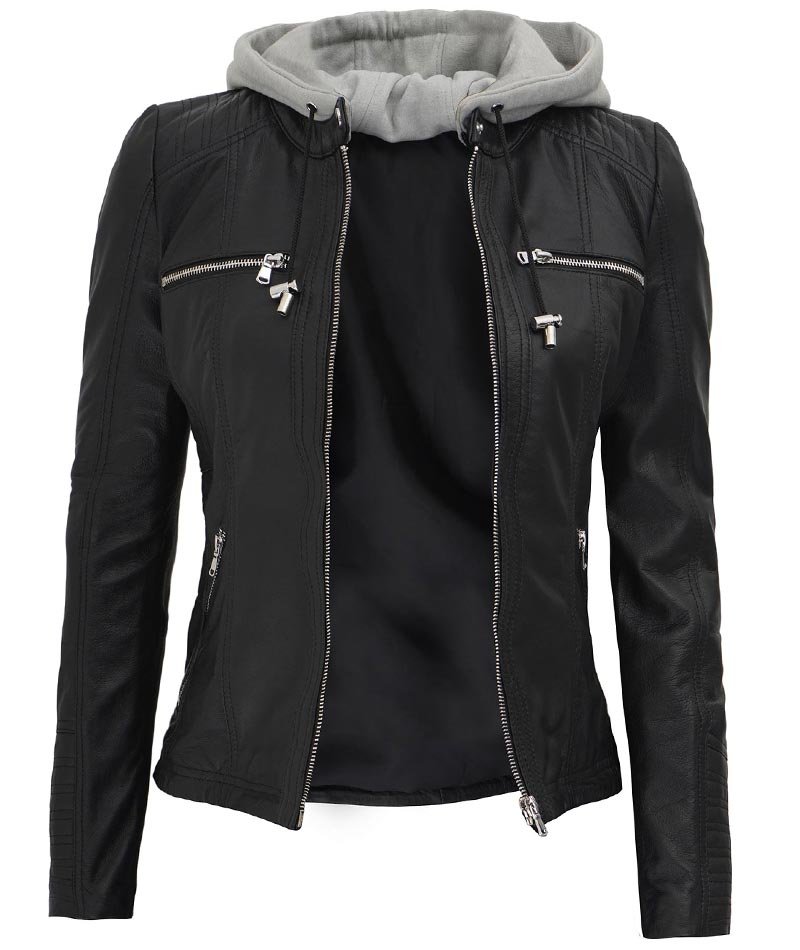 cafe racer leather jacket removable hood