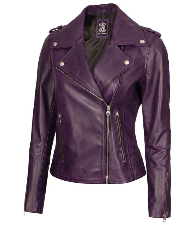 purple motorcycle leather jacket