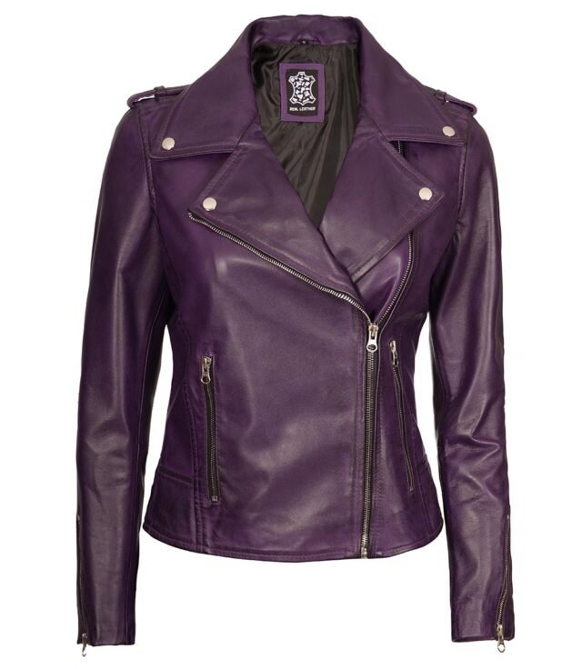 purple motorcycle leather jacket