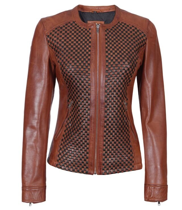 brown textured leather jacket