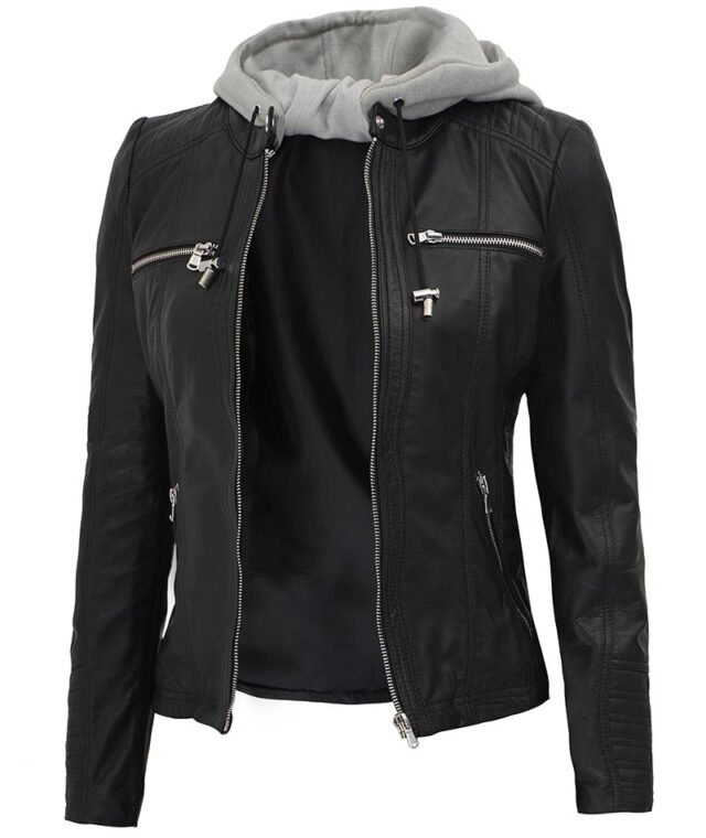 cafe racer leather jacket removable hood