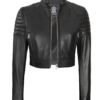 black cropped leather moto jacket