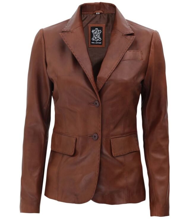 brown leather blazer jacket